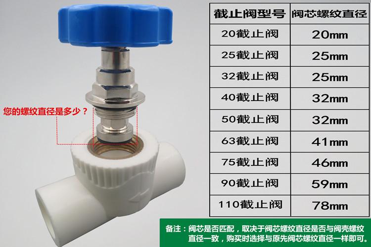 ppr截止阀阀芯pe阀门芯升降式铜阀芯开关配件水管水暖管件接头升降32